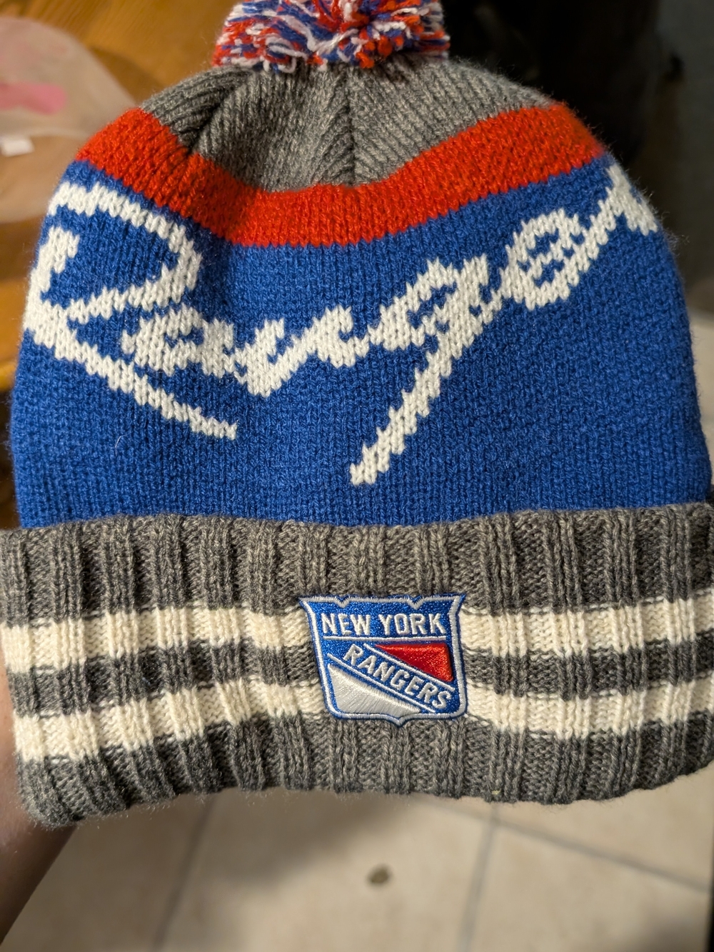 New York Rangers Gray, Blue & Red Knit Cuffed Beanie